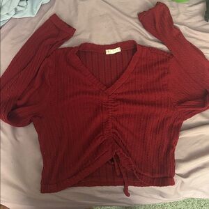 ROMWE Burgundy V-Neck Ruched Top